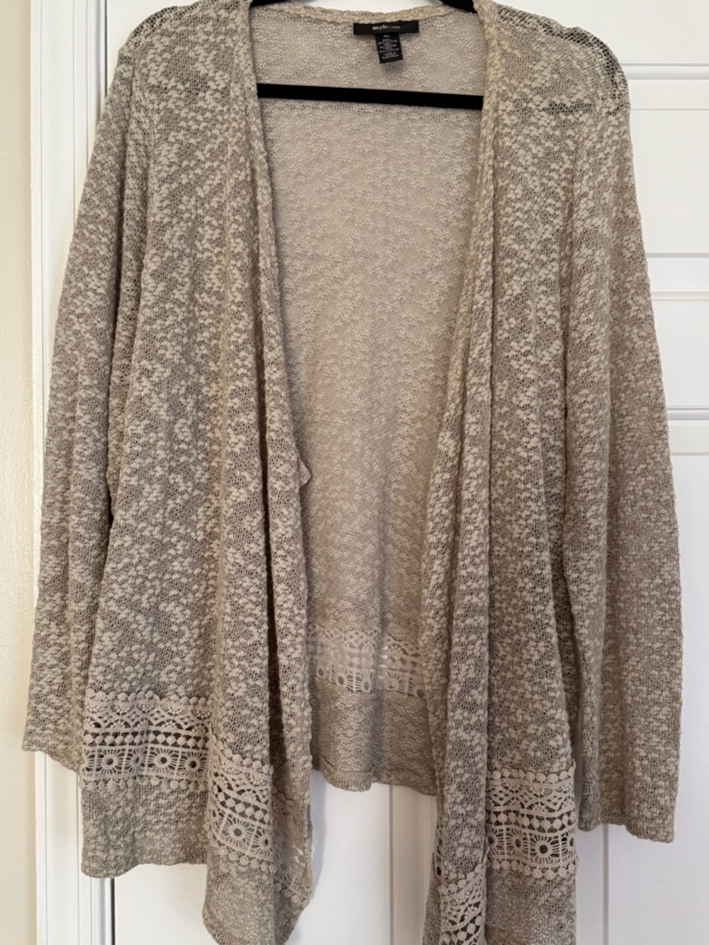 Style & Co. Taupe Lace-Hem Open-Front Cardigan